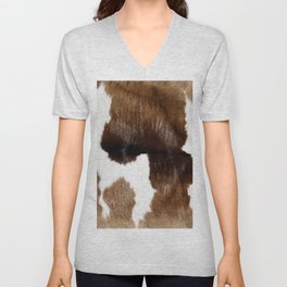 Cow fur, cowhide  leather brown V Neck T Shirt