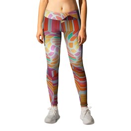 Patterned 3D Hexagons - orange red lilac gold turquoise Leggings
