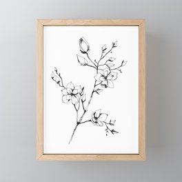 Magnolia pen drawing | Botanical Illustration in black and white  Framed Mini Art Print