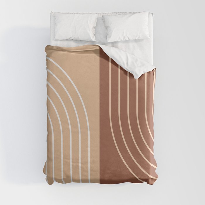 Abstract Geometric Rainbow Lines 15 in Terracotta and Beige Duvet Cover