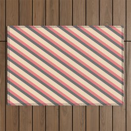 [ Thumbnail: Light Coral, Dim Grey, and Bisque Colored Stripes Pattern Outdoor Rug ]