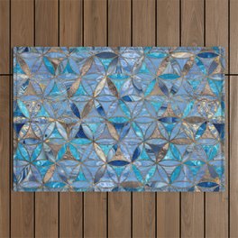 Flower of Life pattern- Blue Gemstones and gold Outdoor Rug