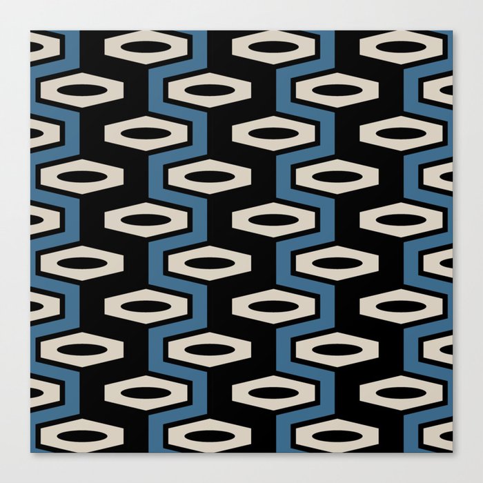 Atomic Geometric Pattern 245 Black Blue and Linen White Canvas Print