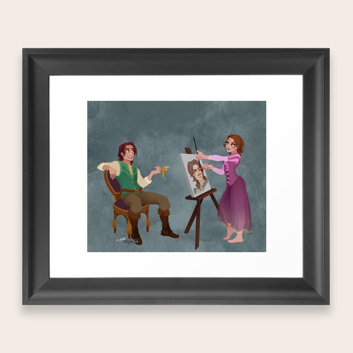 Tangled Rapunzel Short Brown Hair And Flynn Rider Framed Art