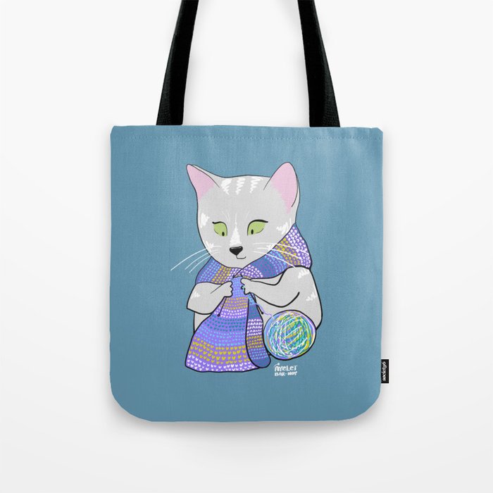 Autumn and winter cats - knitting Tote Bag by Ayelet Bar Noy