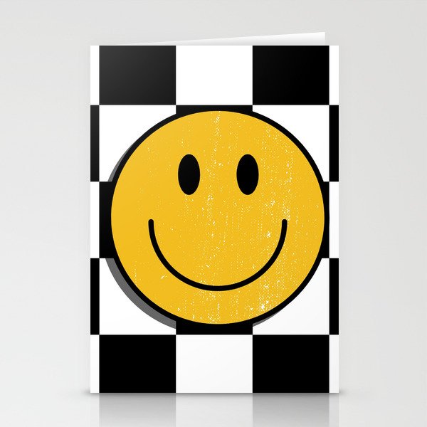 Smiley Face with Black and White Chessboard Background Stationery Cards