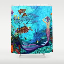 A Fish of a Different Color - Mermaid and seaturtle Shower Curtain
