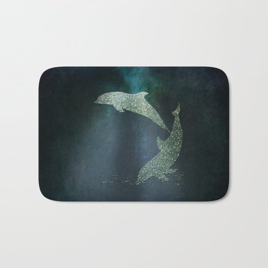 Playing glitter effect Dolphins- Dolphin Animal Sea Ocean #Society6 Bath Mat