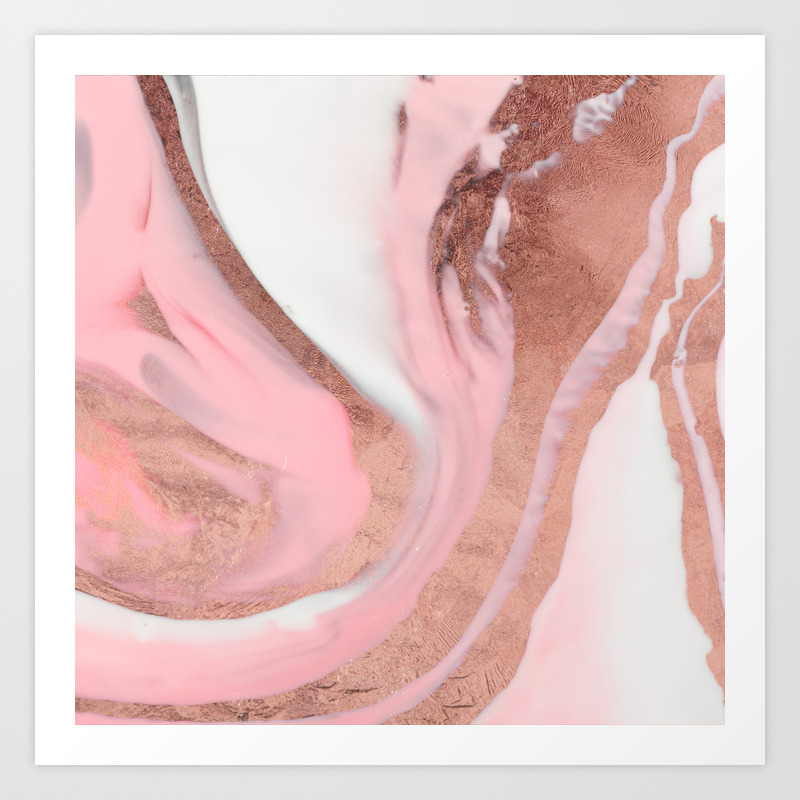 Rose Gold Pink Girly Modern Painted Marble Art Print By Lafemmeart