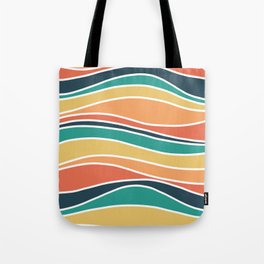 Retro Wavy Lines Pattern Teal, Orange, Yellow and White Tote Bag