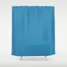 [ Thumbnail: Cornflower Blue & Teal Colored Lined Pattern Shower Curtain ]