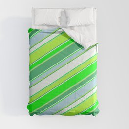 [ Thumbnail: Colorful Sea Green, Mint Cream, Lime, Light Blue, and Light Green Colored Striped/Lined Pattern Comforter ]