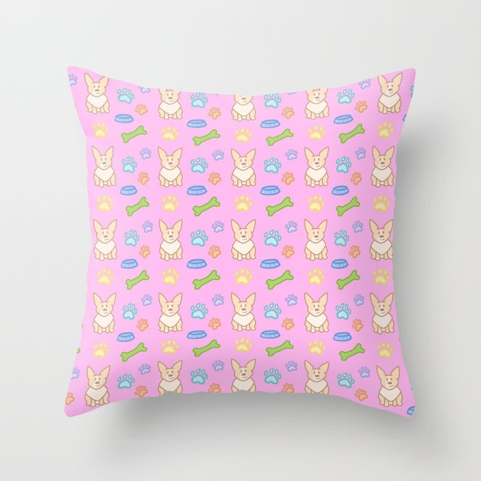 Cute Corgi Pattern (Pink Background) Throw Pillow