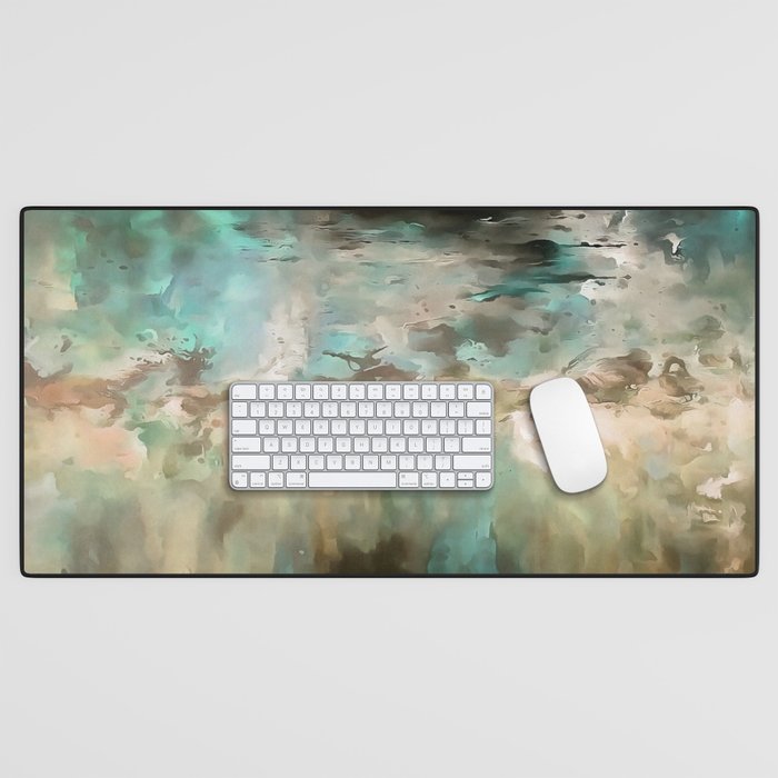 As Far As The Eye Can See Abstract Painting Aqua And Greige Desk Mat