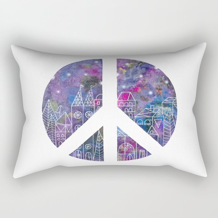 Peace and Love with galaxy effect background Rectangular Pillow