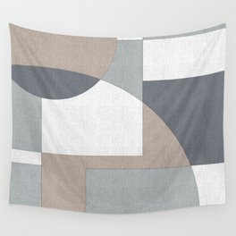 Geometric Intersecting Circles and Rectangles in Neutral Colors Wall Tapestry