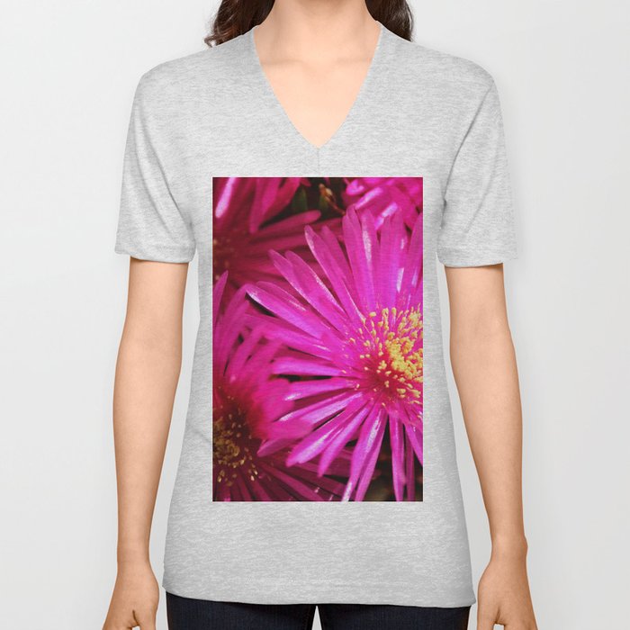 Ice Plant Pink Cactus Flowers V Neck T Shirt