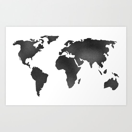 World Map in Textured Black Art Print