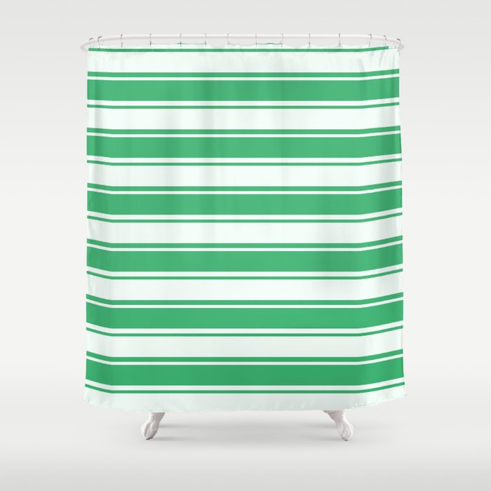 Sea Green and Mint Cream Colored Pattern of Stripes Shower Curtain