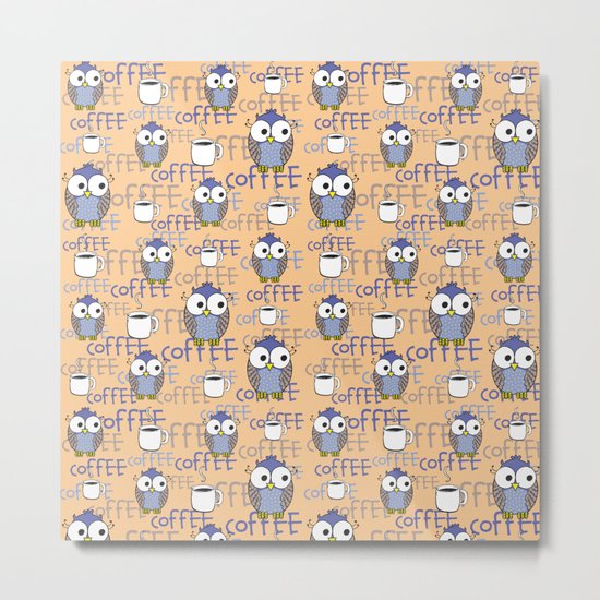 Owl orange pattern Metal Print