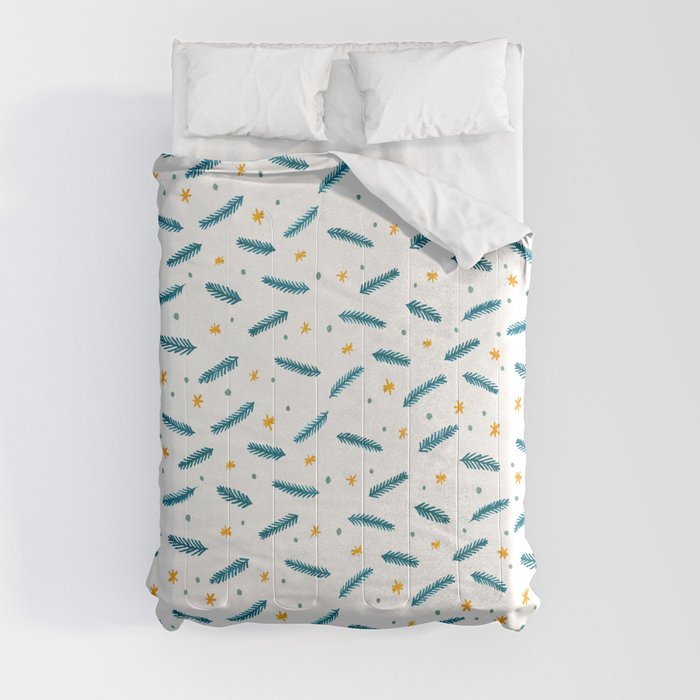 Christmas branches and stars - blue and yellow Comforter