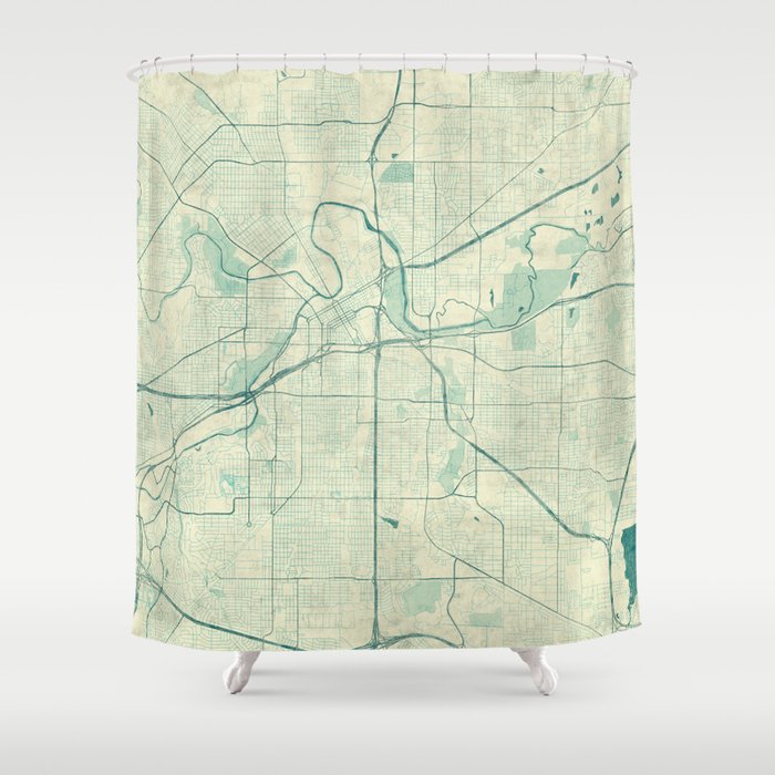 Fort Worth Map Blue Vintage Shower Curtain