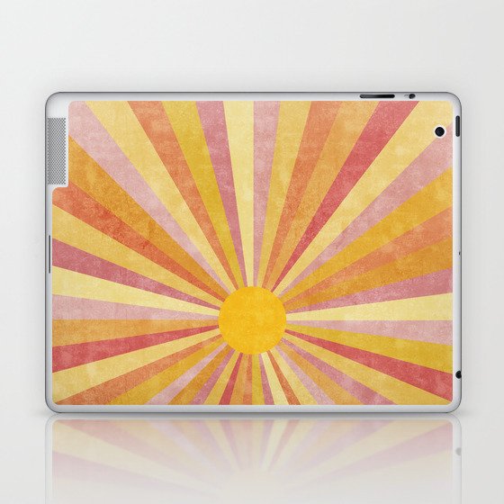 Shine On | Boho Sun Ray Design | Yellow and Pink Sunshine Illustration Laptop & iPad Skin