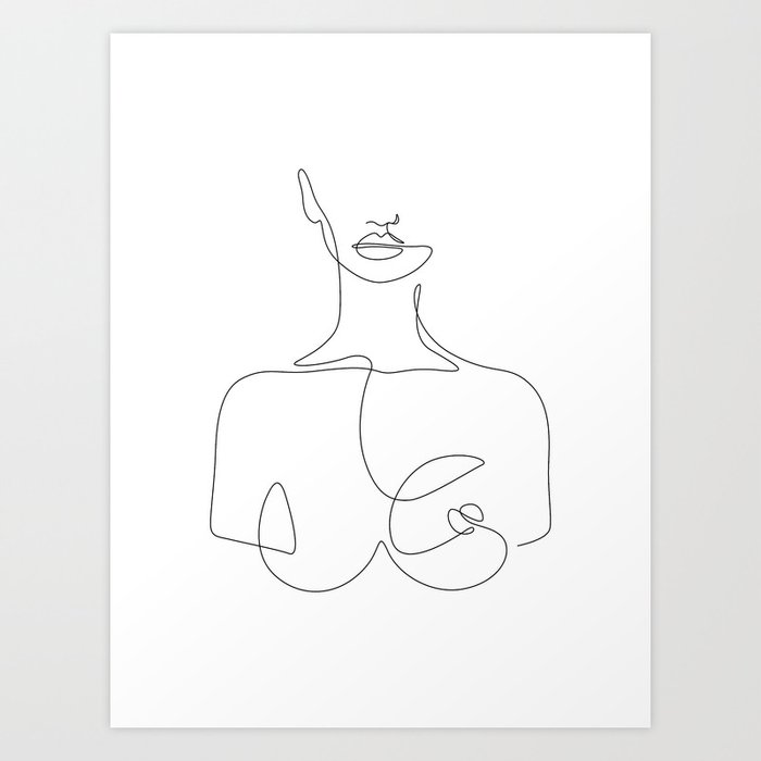 Uncovered Girl / Nude female body illustration in one single line / Black and white / Explicit Design Art Print