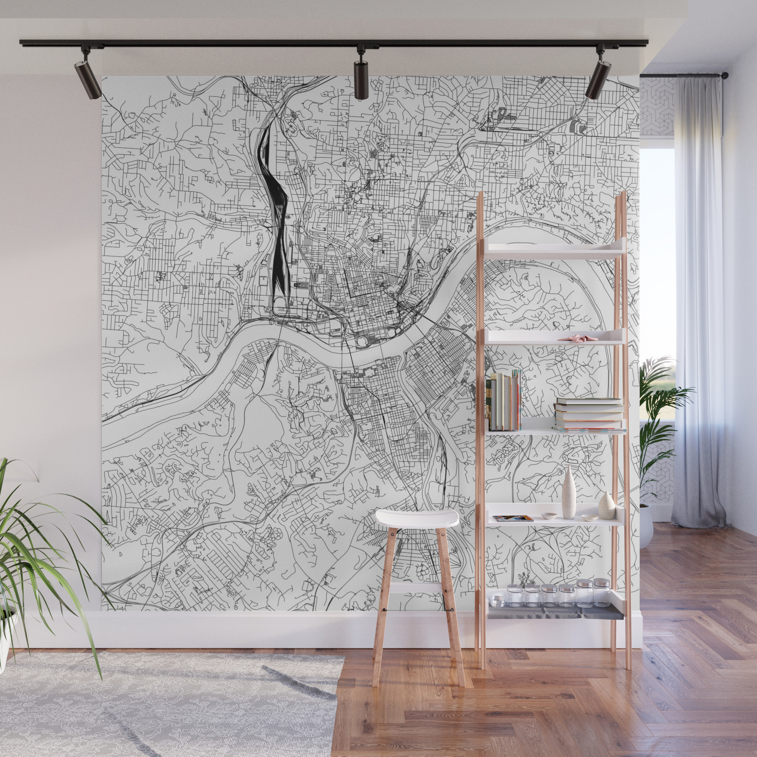 Cincinnati White Map Wall Mural By Multiplicity Society6