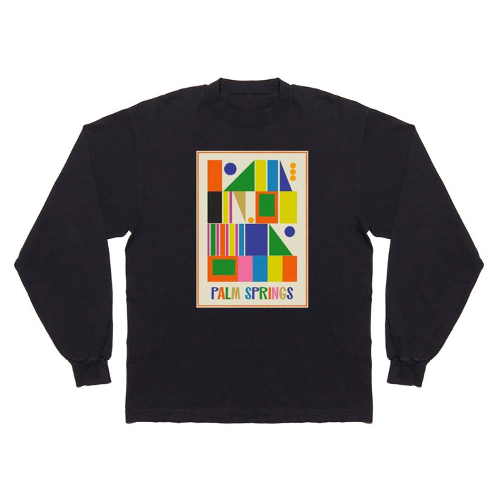 Mid Century Modern Palm Springs Retro Vintage Aesthetic Geometric Abstract Travel Poster Long Sleeve T Shirt
