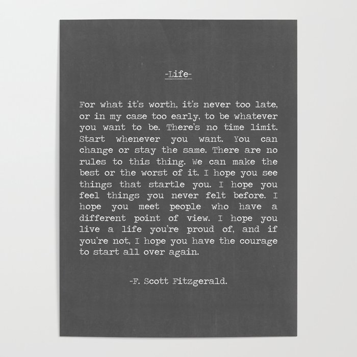 For What It's Worth, F Scott Fitzgerald Quote Poster by Summer Soul Co