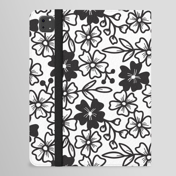 Sakura flower silhouettes in black and white iPad Folio Case