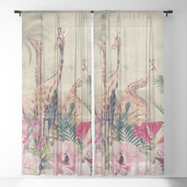 Vintage & Shabby Chic - Tropical Animals And Flower Garden Sheer Curtain