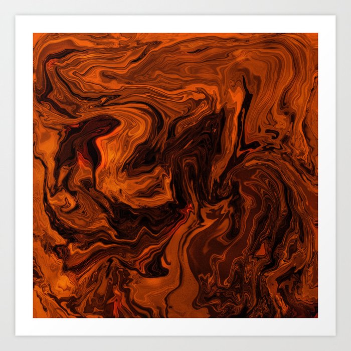 Orange And Black Fiery Lava Marble Halloween Abstract Art Print By