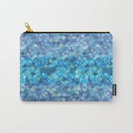 Aqua Blue Mermaid Pattern Metallic Glitter Carry-All Pouch