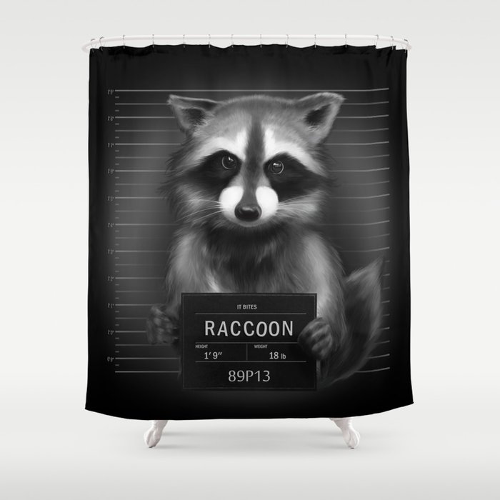 Raccoon Mugshot Shower Curtain