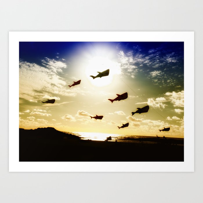 Dou colore photo of Flying whales Art Print