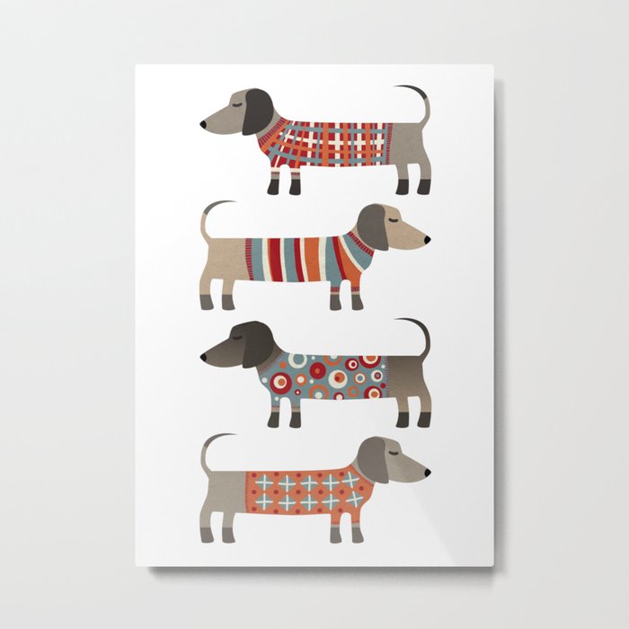 Dachshund Sausage Dogs in Woolly Knitwear Metal Print