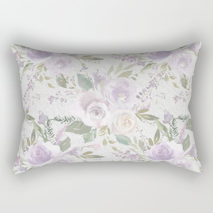 Lavender pastel green white watercolor floral pattern Rectangular Pillow