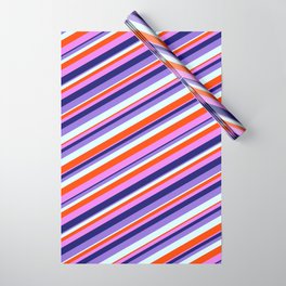 [ Thumbnail: Colorful Red, Violet, Midnight Blue, Purple, and Light Cyan Colored Lined Pattern Wrapping Paper ]