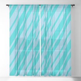 [ Thumbnail: Dark Turquoise & Sky Blue Colored Striped Pattern Sheer Curtain ]