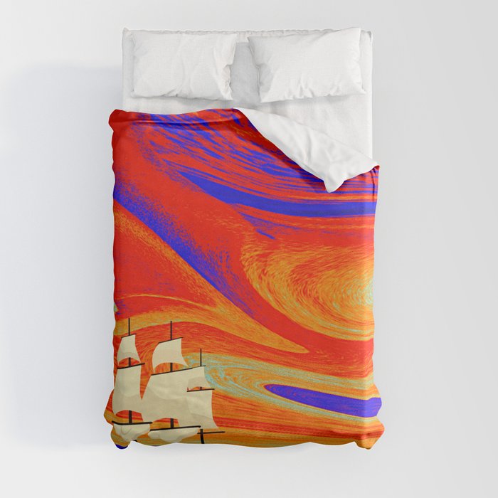 Sky Colorful swirl abstract orange and blue  Duvet Cover