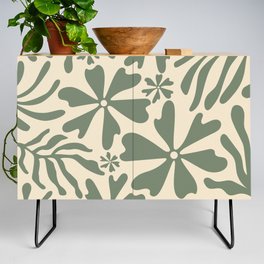 Groovy Flowers and Leaves in Green and Cream Credenza