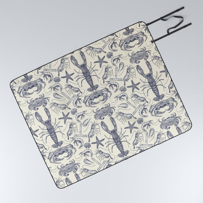 Cornwall crustaceans damask blue pearl Picnic Blanket