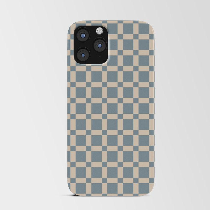 Contemporary Retro Checkerboard Pattern Cream & Cinder Blue iPhone Card Case
