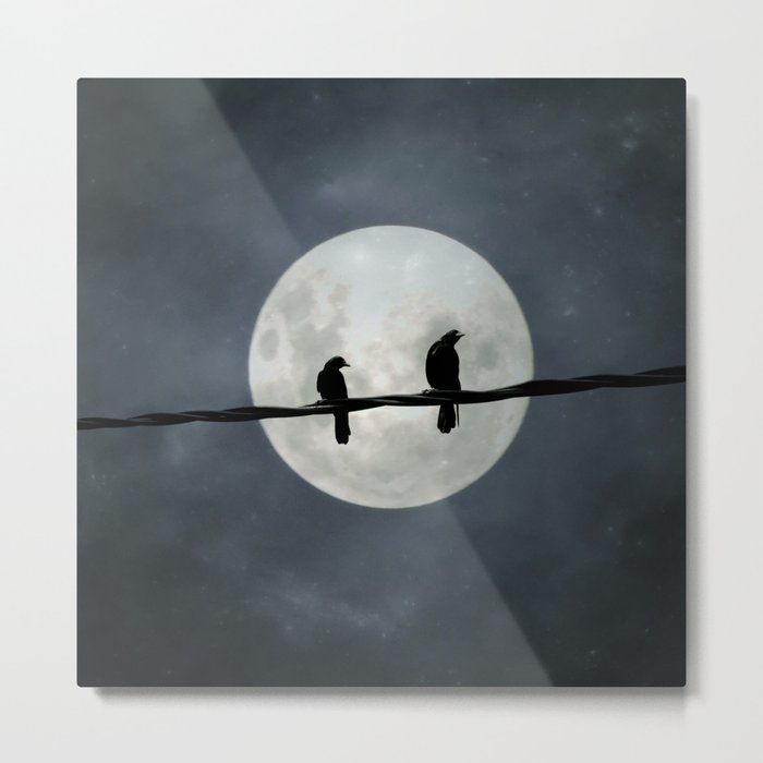 Two Crows In The Light Of A Silvery Moon Metal Print