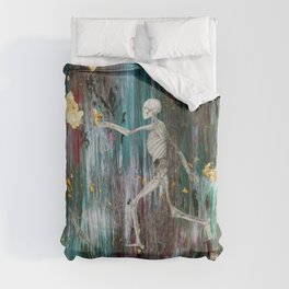 Everybody's free to wear sunscreen; skeletons of friends abstract surreal painting Duvet Cover