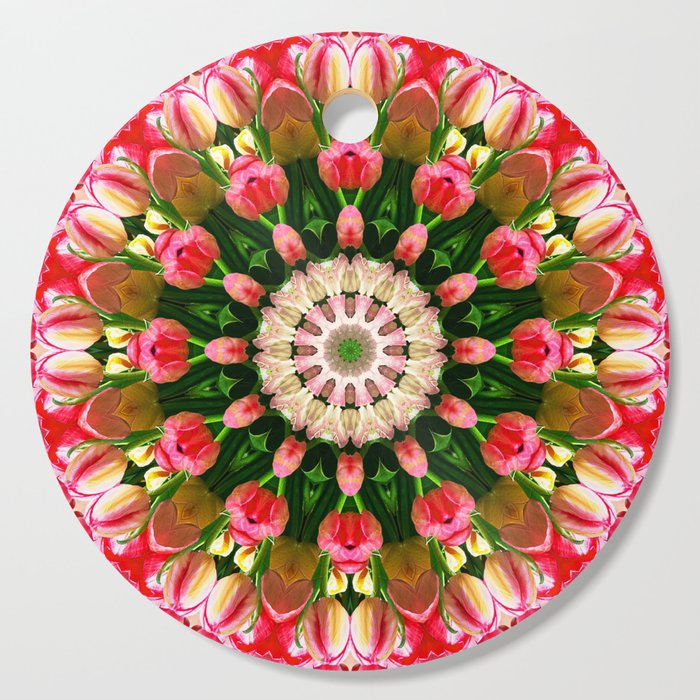 Pink Tulips Mandala Cutting Board