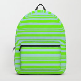 [ Thumbnail: Green and Powder Blue Colored Lines Pattern Backpack ]