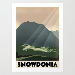 Snowdonia Wales vintage style travel poster. Art Print